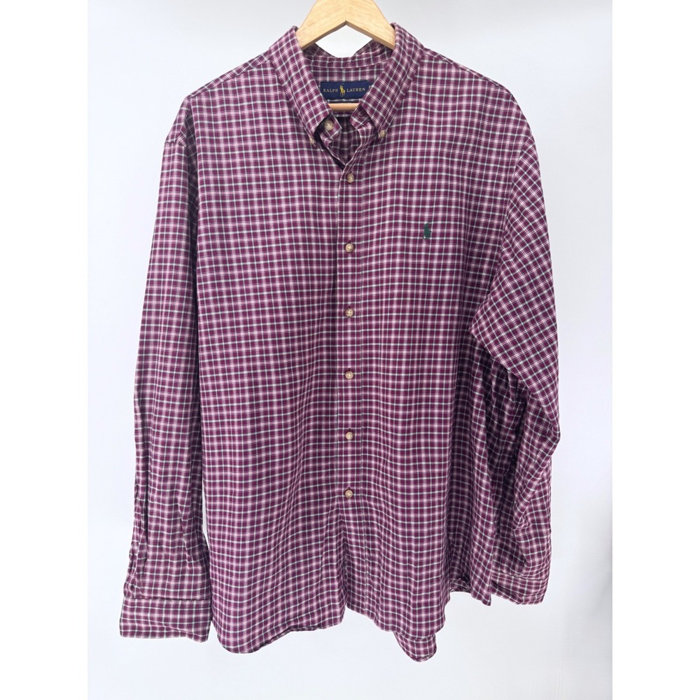Polo Ralph Lauren Shirt Mens XXL Maroon Plaid Button Down Cotton Classic - Picture 4 of 9